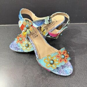 L'ARTISTE Spring Step Women's Gardena Quarter Strap Sandals Size 9 Heels Floral